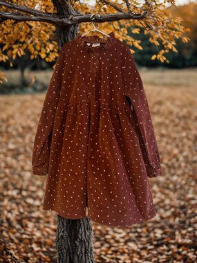 bonprix collection Girls Brown Corduroy Ruffle Collar Dress Size 13 Roomy Fit